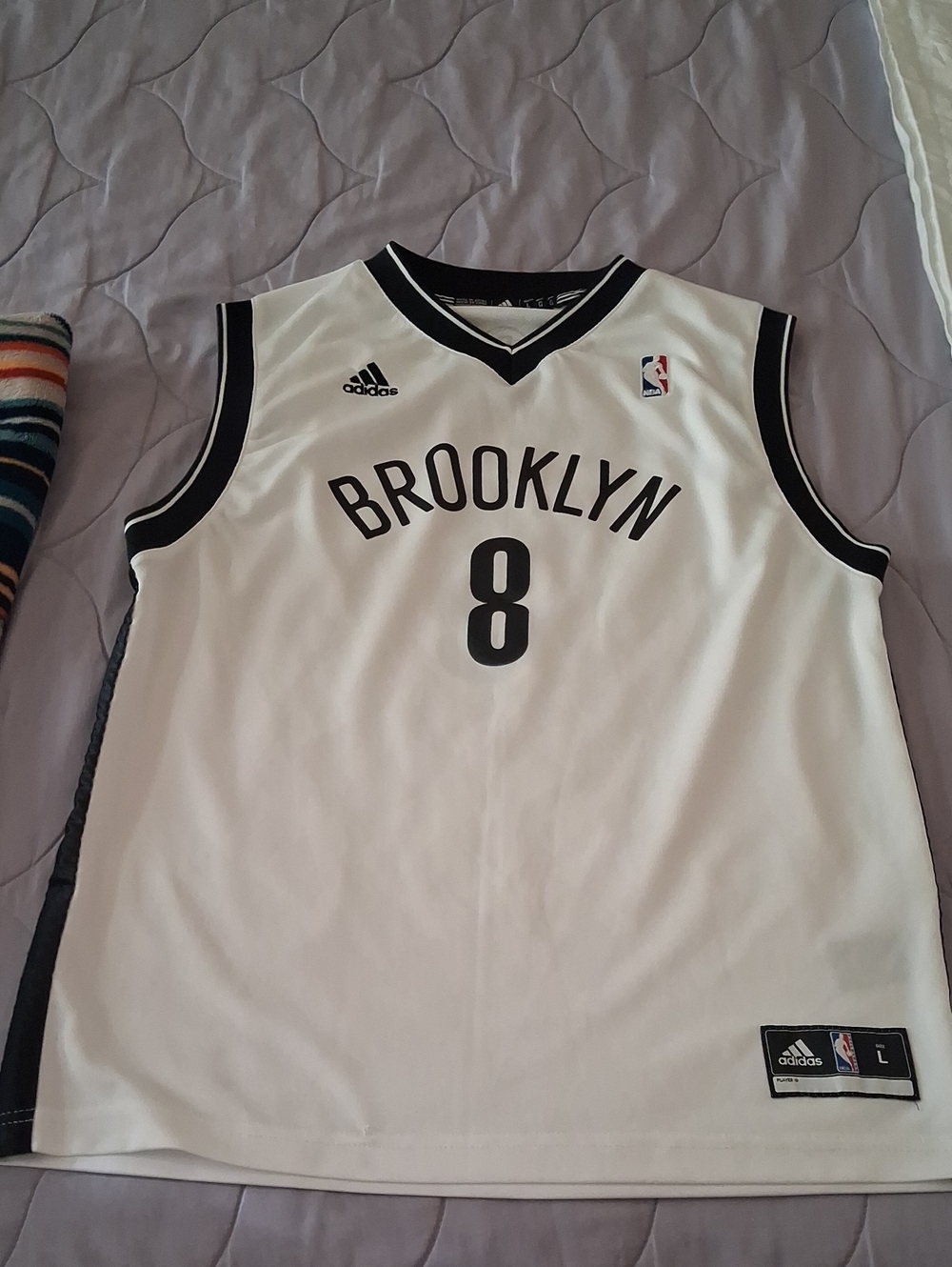 adidas Brooklyn White and Black #8 Basketball Jersey